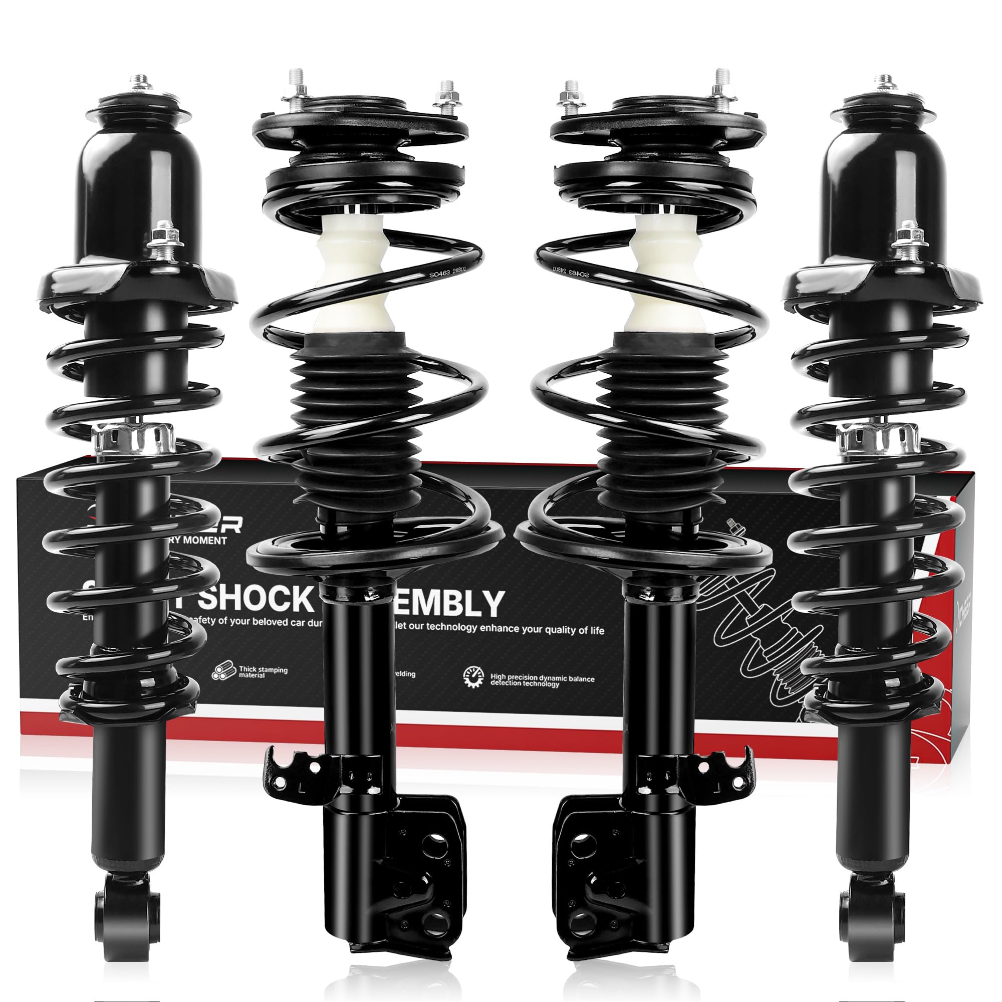Photo 1 of Richeer Front and Rear 4 PCS Strut Assembly Compatible with 2009-2013 Corolla, Shock Absorber Front and Rear with Coil Spring Steel Replacement 832598/572598,832597/572597,172599R 172599L