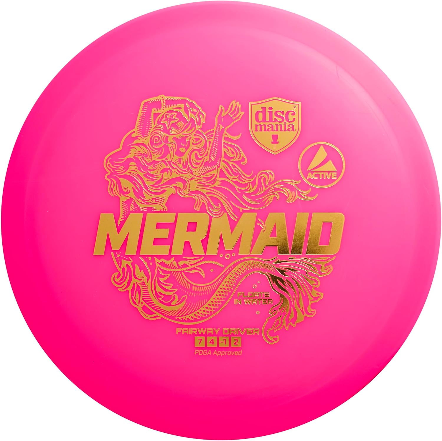 Discmania Active Base Mermaid - Fairway Disc Golf Driver - Floats in Water - Easy to Throw & Great for Beginner Players - Straight Flying - Starter Disc Golf Accessories (160g-164g - Pink)