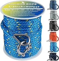 Vista 9 de Cuerda de anclaje premium de 50 pies x 1/2 pulgadas, línea de anclaje trenzada sólida MFP para barco con dedal y grillete - Negro