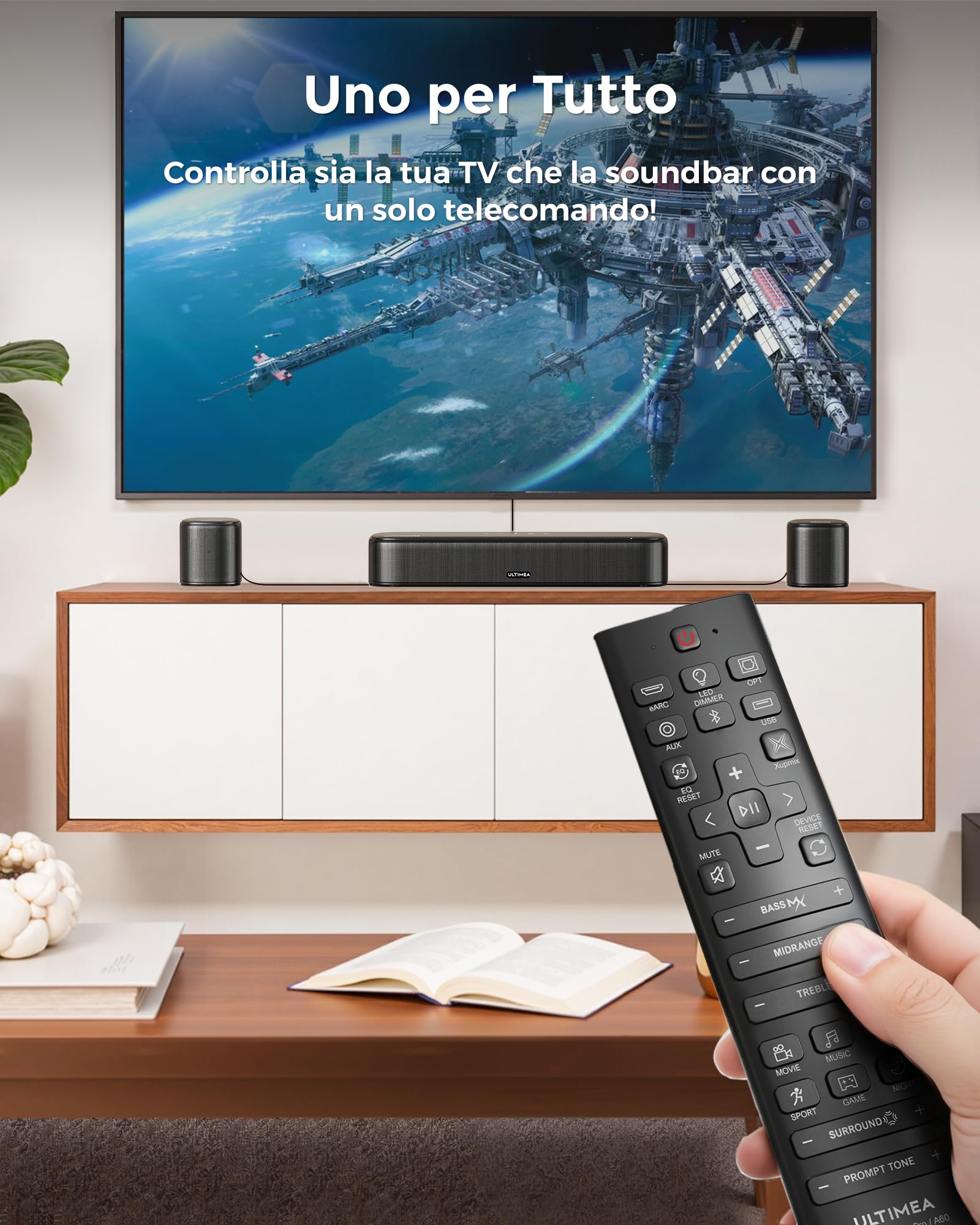 ULTIMEA 7.1ch Soundbar con Dolby Atmos, Soundbar TV con Subwoofer e 4 Altoparlanti Surround, Sistema Audio Surround 3D per Home Cinema, HDMI eARC, Bluetooth 5.3, app, Aura A60