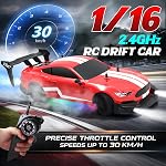 Voiture de télécommande RC Échelle de la voiture 1 :16 4WD RC Voiture avec LED Lumières 2.4GHz 30km/h RTR High Speed Racing Sport Jouet pour Adultes Garçons Filles Cadeau Enfants 2Pcs Batterie rechargeable