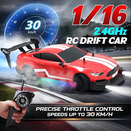 Miniatura 2 de Auto de control remoto RC Drift Car escala 1:16 4WD RC vehículo con luces LED 2.4GHz 18.6 mi/h RTR de alta velocidad de carreras de juguete