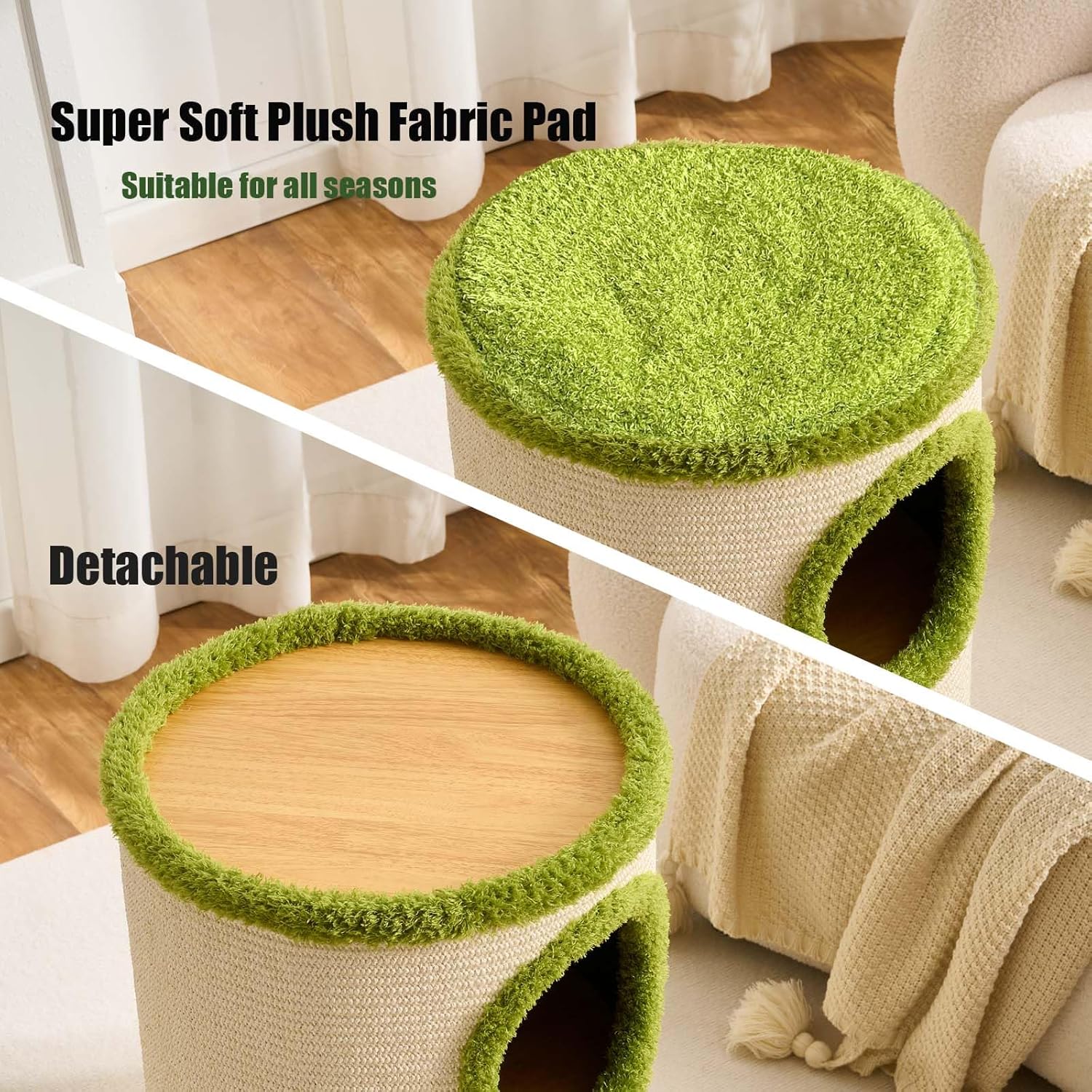 Cat House for Indoor Cats with Scratchable Sisal Material,2 Hideaways & 3 Soft Pads – Sturdy Multi-Level Cat Condo &Space-Saving Furniture for Multiple Pets, Easy to Assemble