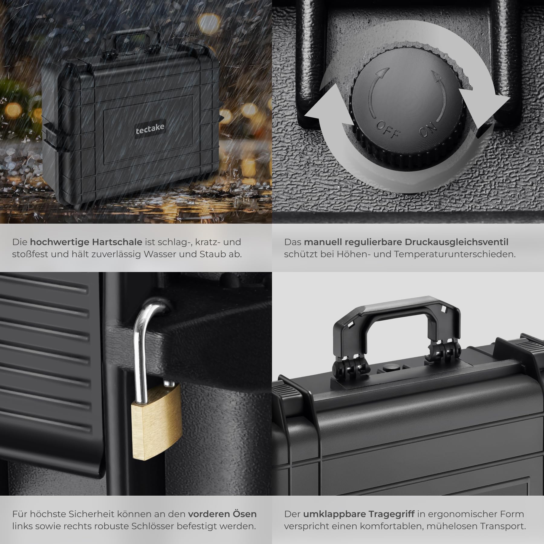 tectake® Kamerakoffer, Universalkoffer, Outdoor Box wasserdicht als Transportkoffer, Hardcase zur Lagerung von Kamera, Beamer klein, Foto Aufbewahrungsbox, LxBxH: 56 x 42 x 21 cm