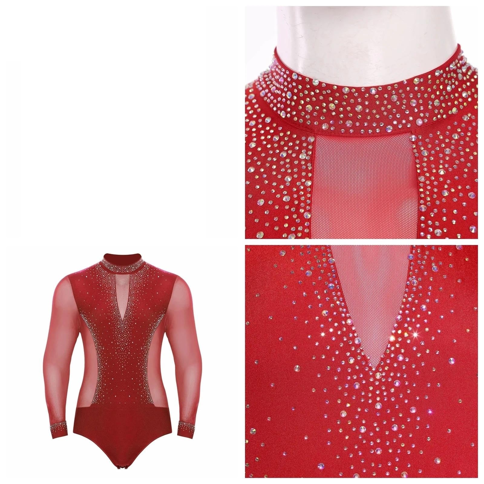 Camicia da Ballo Latino Uomini adulti Salsa Ballo latino Body Camicie Tango Tuta Strass Costume da ballo Per la danza