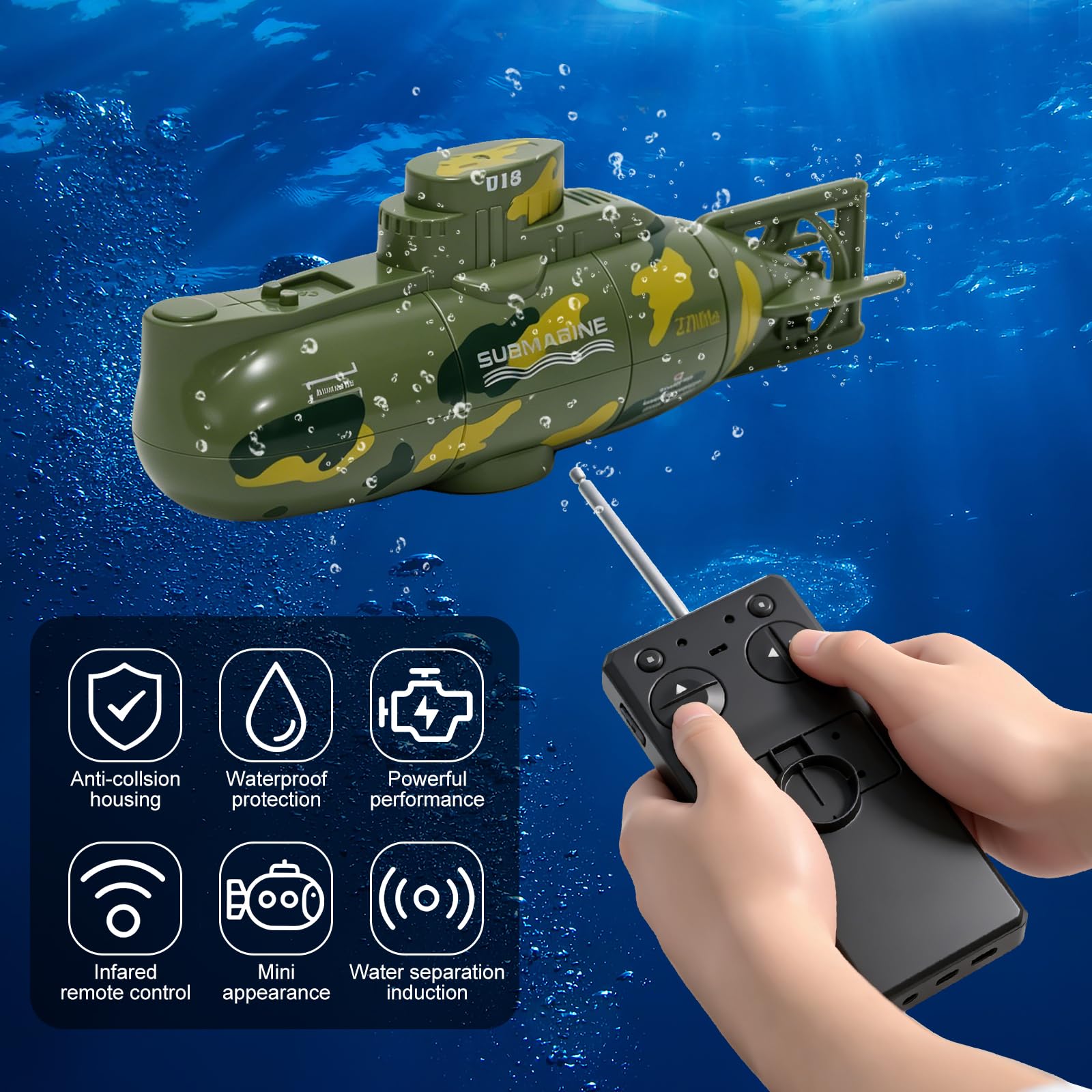 Mini sottomarino telecomandato per bambini, barca RC a 6 canali