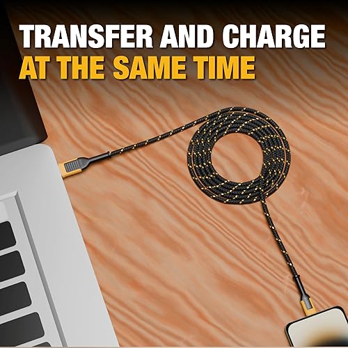 Miniatura 3 de DEWALT Cable USB C resistente, cable de carga USB A a tipo C de nailon trenzado de alta calidad, carga rápida para iPhone 17/16/15, Samsung Galaxy