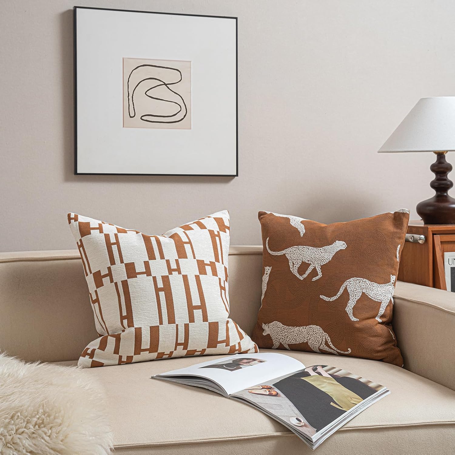 20x20'' Inches Throw Pillow Cushion Cover - Leopard Cheetah Pattern Chenille Jacquard Embroidery Luxury Modern Fashion Style Couch Sofa Pillow Cover for Living Room Bedroom