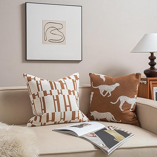 Miniatura 7 de Funda de cojín de 20 x 20 pulgadas, diseño de leopardo y guepardo de chenilla, bordado de jacquard, estilo moderno de lujo, funda de almohada para