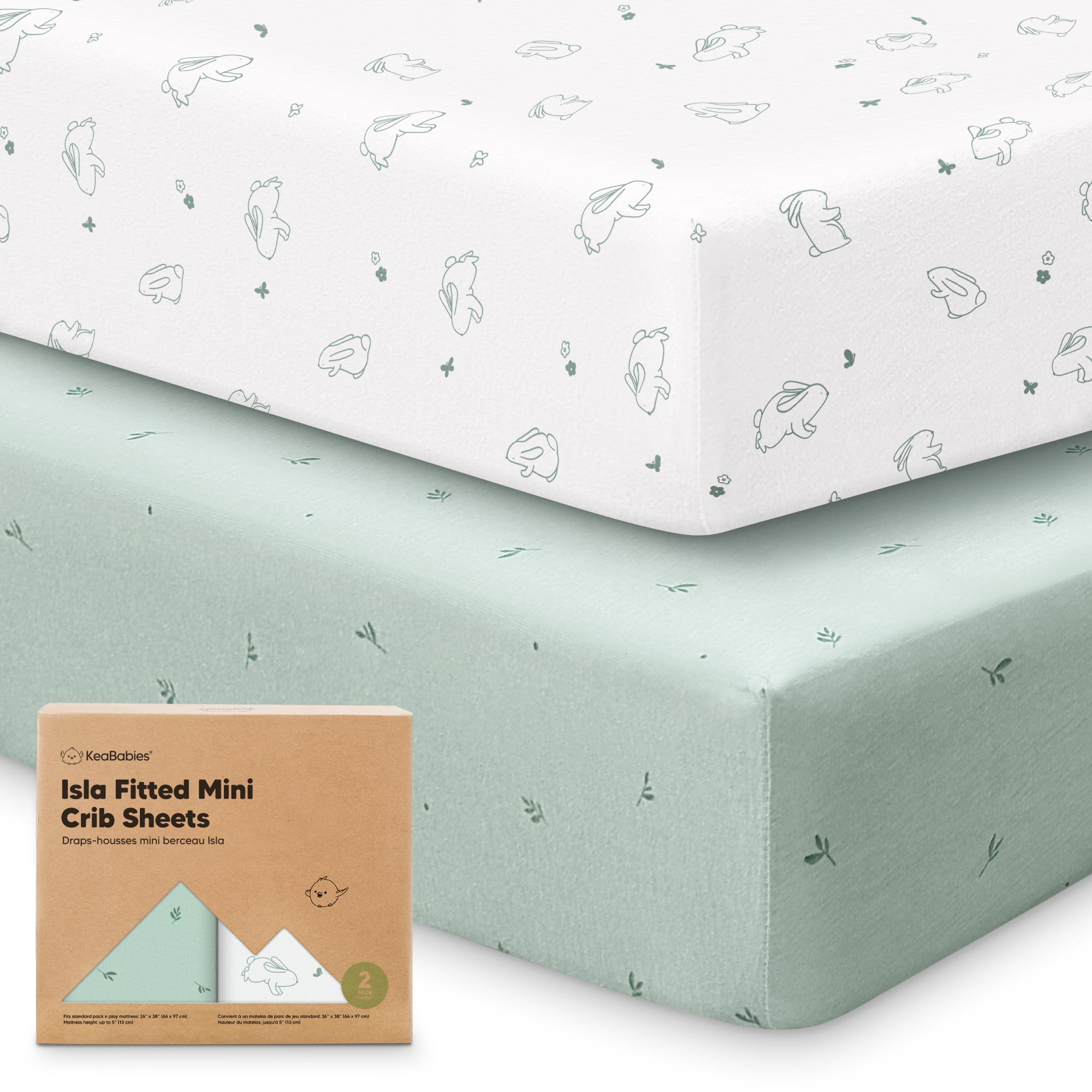 Pack and Play Sheets Fitted - 2-Pack Mini Crib Sheets for Pack N Play Mattress 38x26, Soft & Cozy, Neutral Toddler Playard Bedding, Snug Fitted Mini