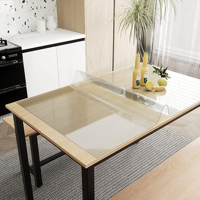 Clear Table Protector 160 x 90 cm Transparent PVC Tablecloth Waterproof Oil-proof Wipeable Tablecloth 2 mm thick for Home Kitchen Party
