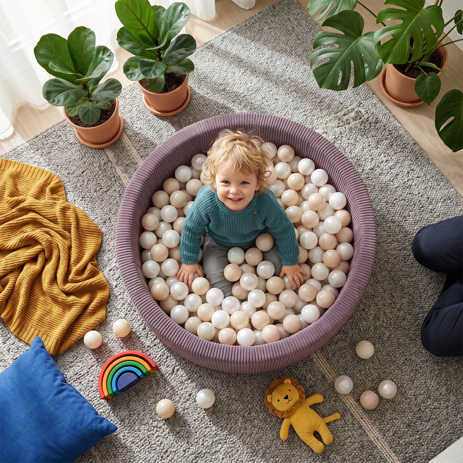 KiddyMoon Bällebad Für Kinder Aus Schaumstoff, 90 X 30 cm, Weicher Rippbezug, Abnehmbarer Bezug, Weiches Und Sicheres Spielzeug, Waschbar