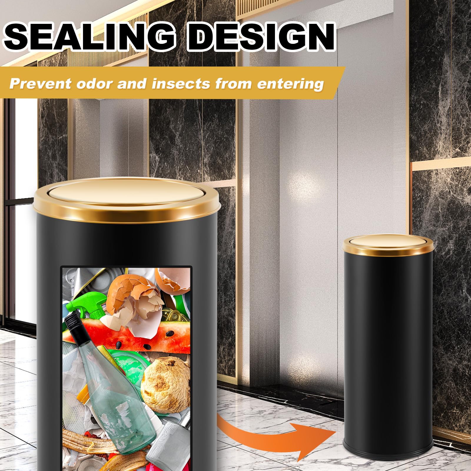 Amazon.com: Reallnaive 2 Set 30L/8GAL Black Lidded Trash Can with
