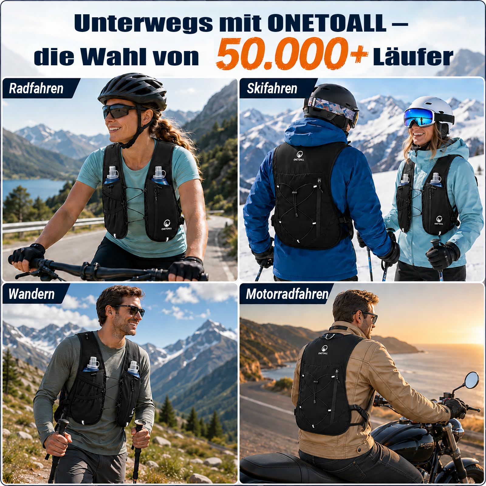 Laufweste Damen & Herren mit Zwei 500ml Trinkflaschen, Verstellbare Running Vest mit Lauflicht für bessere Sichtbarkeit, Atmungsaktiver Laufrucksack Trinkrucksack für Laufen Wandern Joggen