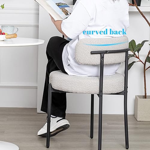 Miniatura 6 de DYHOME Juego de 2 sillas de comedor Boucle gris claro, modernas sillas de cocina tapizadas de mediados de siglo con respaldo curvado y patas de