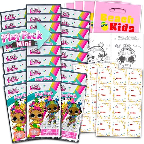 LOL Surprise - Tarjetas de San Valentín para la escuela de niños, paquete de 24 juegos de actividades LOL Surprise con etiquetas, regalos de San