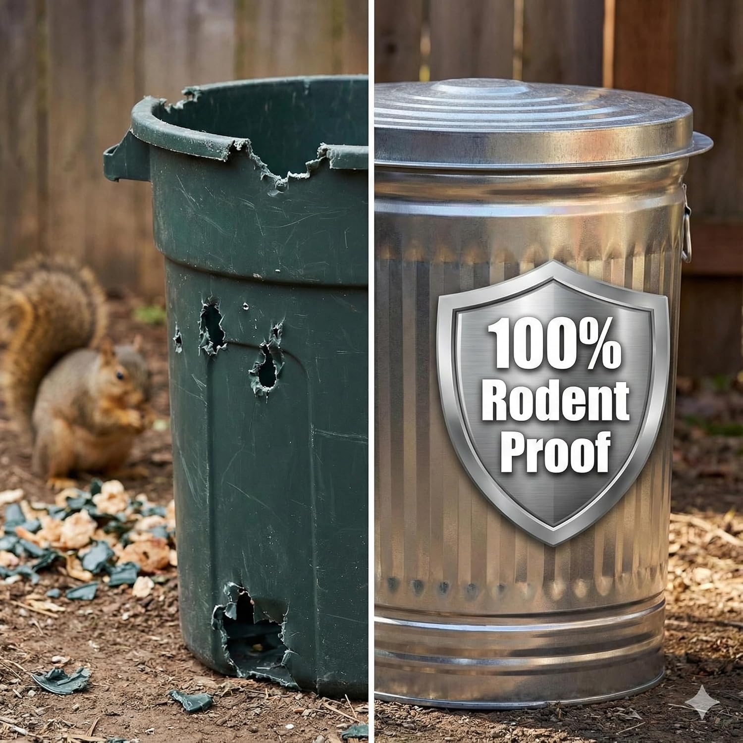 31 Gallon Galvanized Steel Trash Can with Lid - Heavy Duty Outdoor Metal Garbage Bin for Pet Food, Seed & Charcoal Storage - Rodent Proof, Weather Resistant & Rust Free