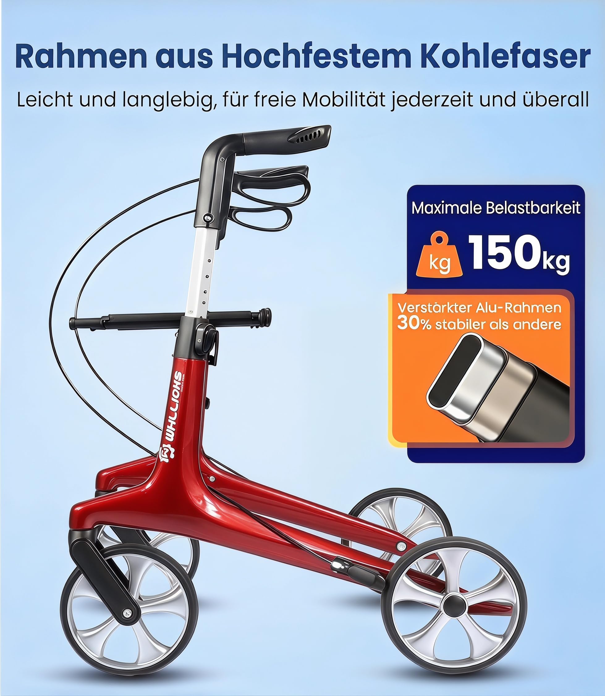 Carbon Rollator Faltbar und Leicht mit Sitz, Rollatoren Leichtgewicht Ultraleicht 5.9 kg, Indoor & Outdoor Gehhilfe für Senioren, Höhenverstellbar und Klappbar Rollator für Kofferraum