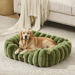 Luxury Dog Beds,Large Sized Dog Washable Furry Pet Beds,Comfort Rectangle Pet Sofa Couch with Ultra,Puppy Beds with Removable Zipper Cover,30x25x7.5inches,Sage Green