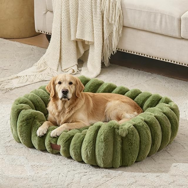 Luxury Dog Beds,Large Sized Dog Washable Furry Pet Beds,Comfort Rectangle Pet Sofa Couch with Ultra,Puppy Beds with Removable Zipper Cover,30x25x7.5inches,Sage Green