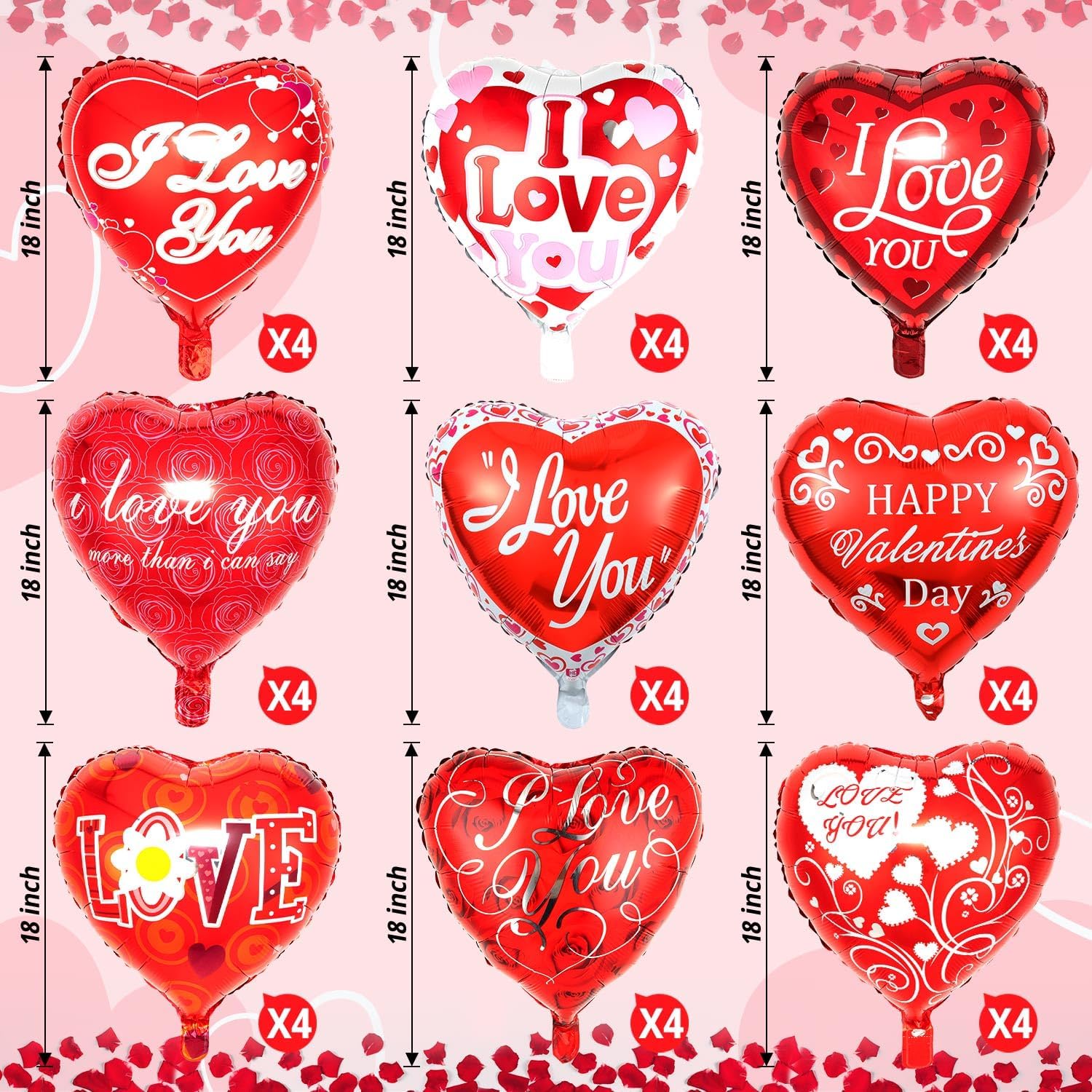 36 Pieces Heart Balloons, Happy Red Valentines Day Balloons, I Love You Foil Mylar Balloon for Special Night Party Decorations - Image 6