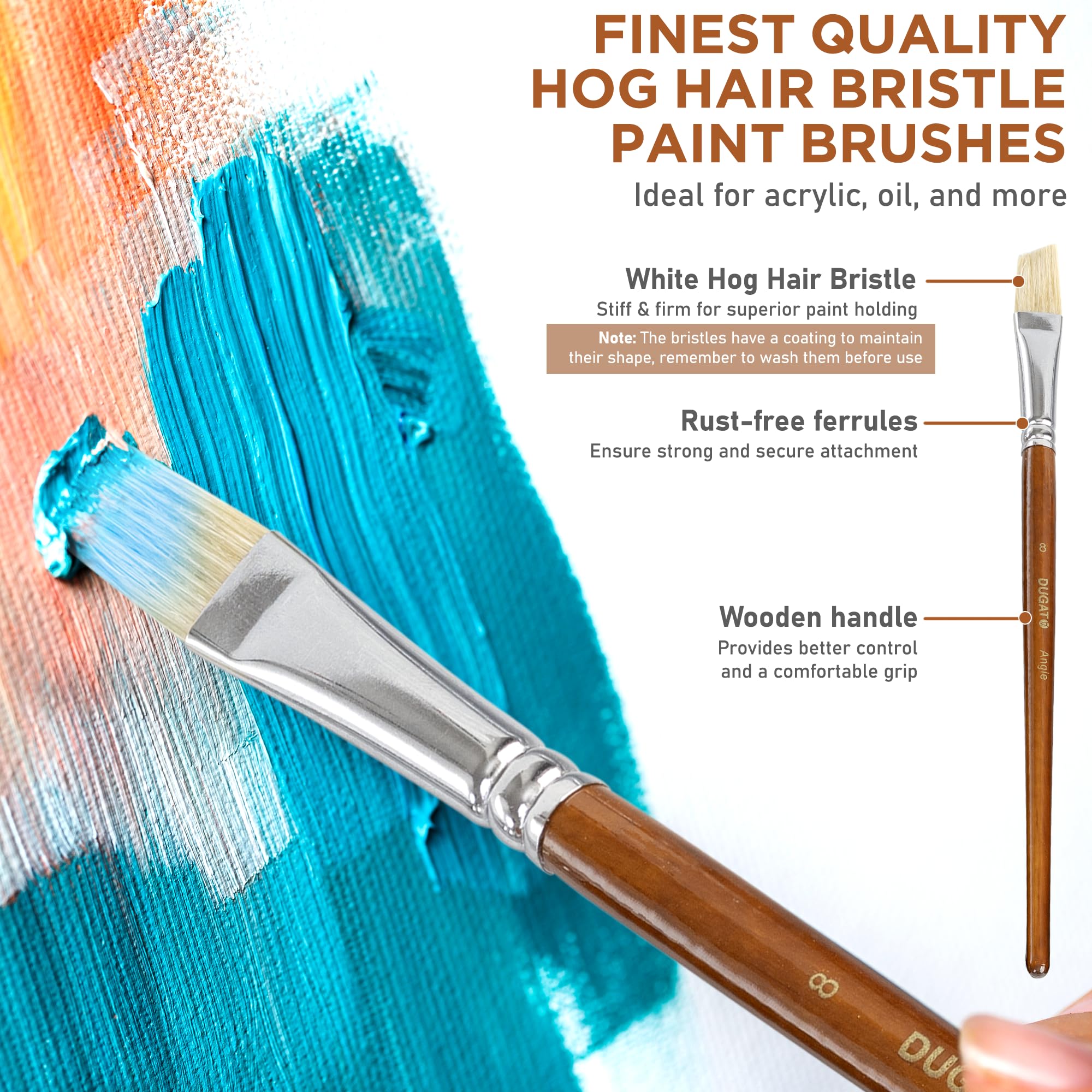 10pcs Short Handle White Hog Hair Artist Paint Brush Set