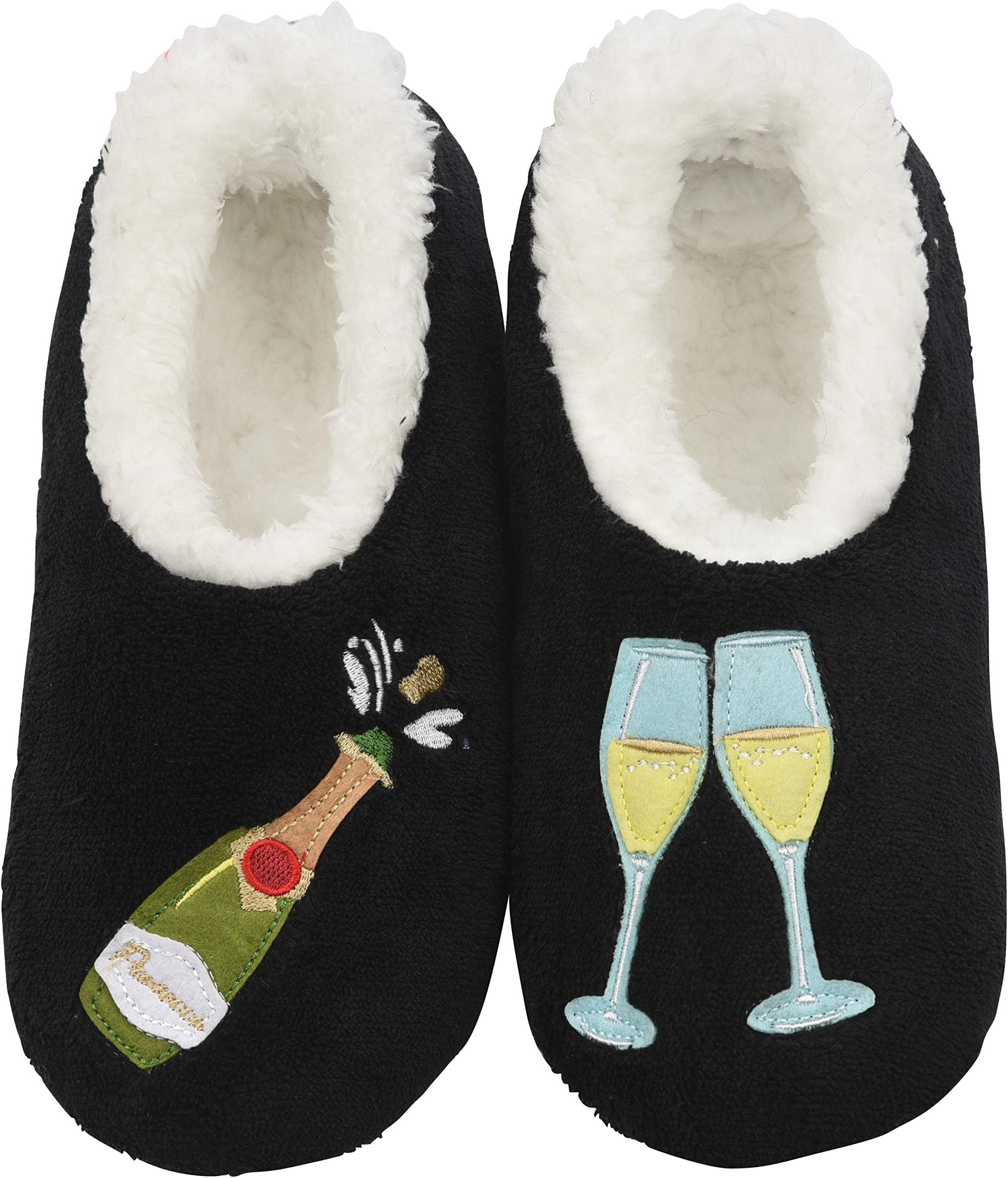 Snoozies Womens Pairables - Funny Slippers for Women - Womens Slippers - House Slippers - Prosecco Black - Medium