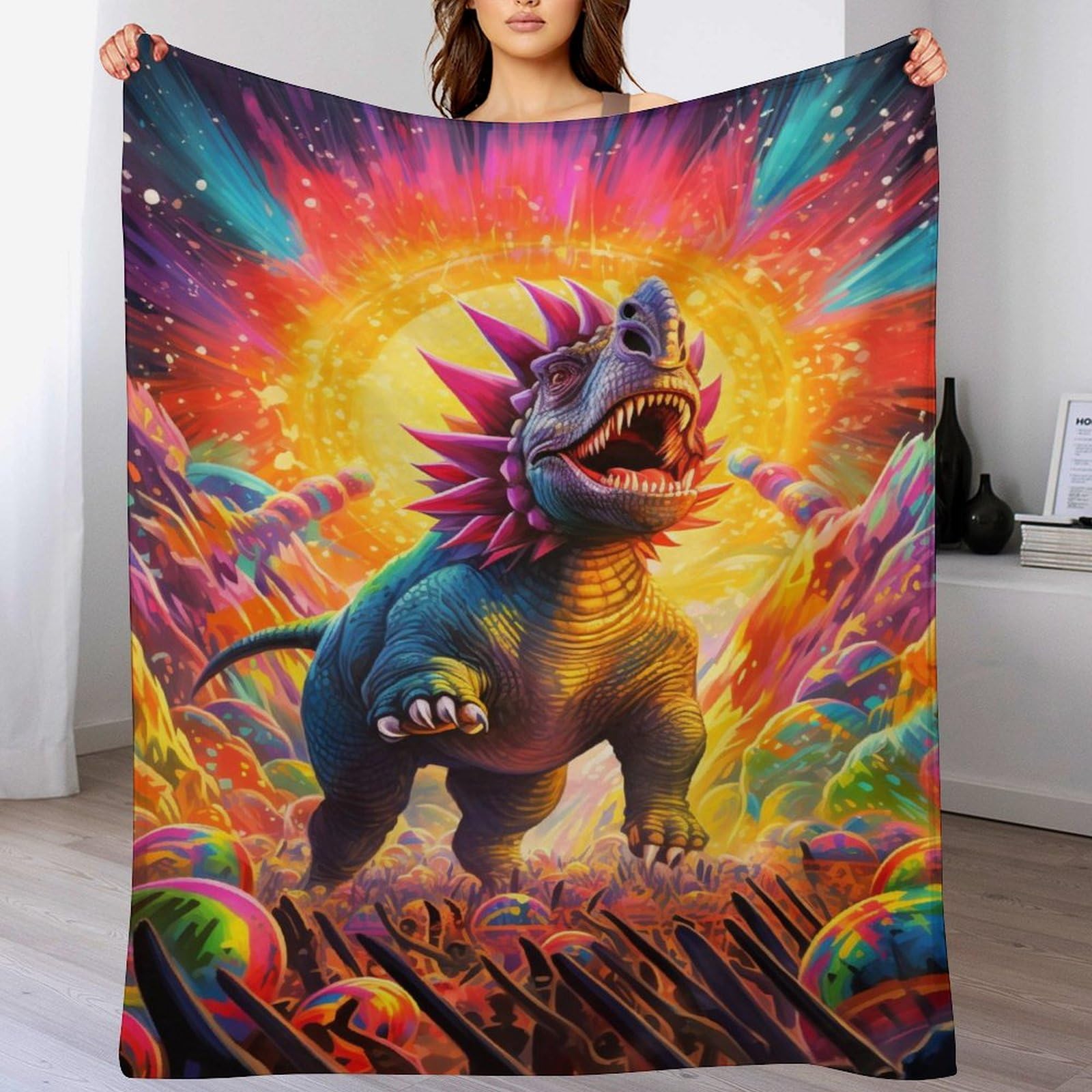 Plaid dinosaure cocooning pour des soirées cinéma sur le canapé