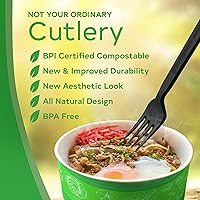 Vista 5 de Juego de cubiertos compostables, utensilios compostables a base de plantas, cubiertos compostables aptos para lavavajillas, cubiertos desechables