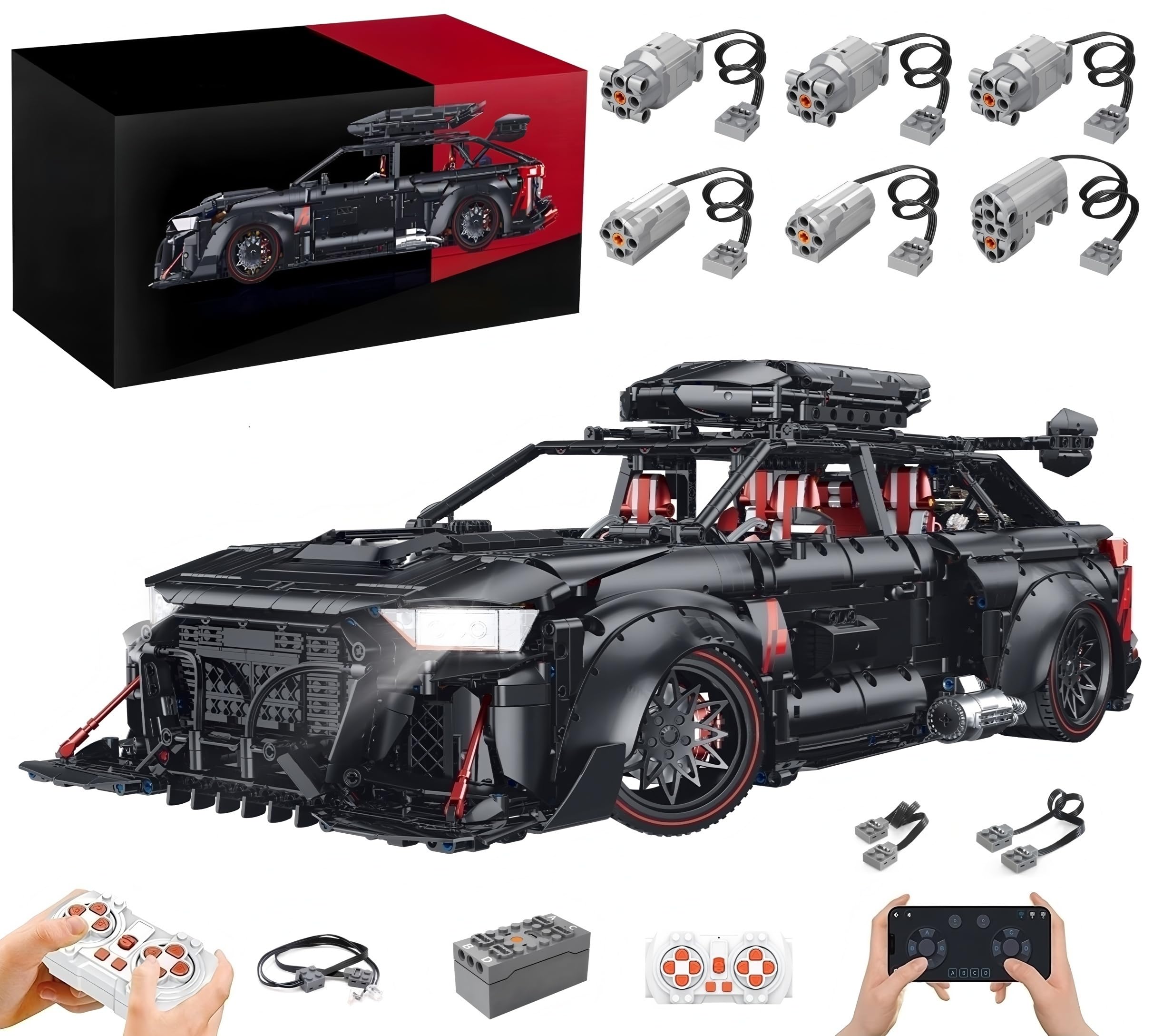 Technik Car for Aodi RS6 Avant GT, with Engines Set, 1:8 Large Car Model Kit, 4189 Pieces MOC Clamping Blocks Racing Car Set, Car Model Collectible Gift for Car Fans with Original Packaging
