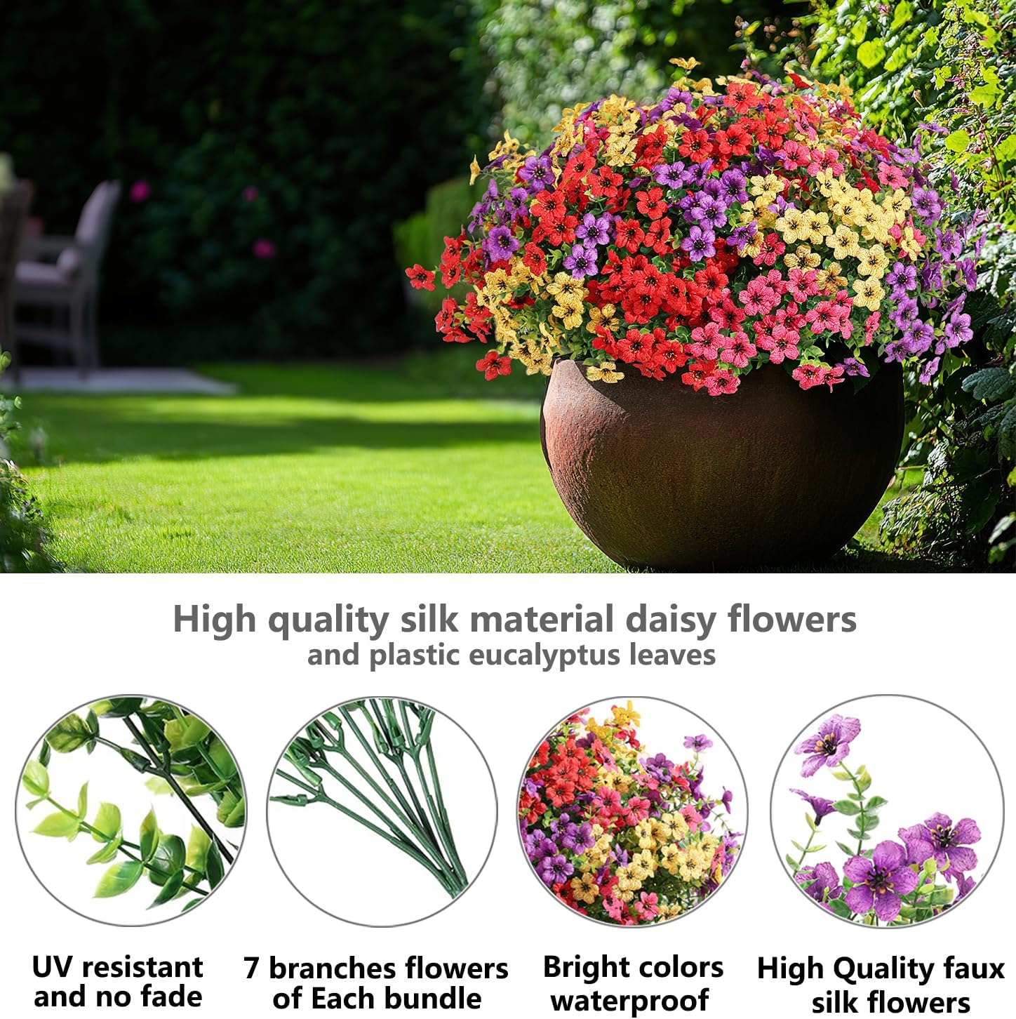 Artificial Flowers for Outdoors,24 Bundles Uv Resistant Artificial Outdoor Flowers for Decoration,Realisic Fake Faux Silk Flowers for Outside Planters Home Decor Indoor Window Box Vase Garden Porch