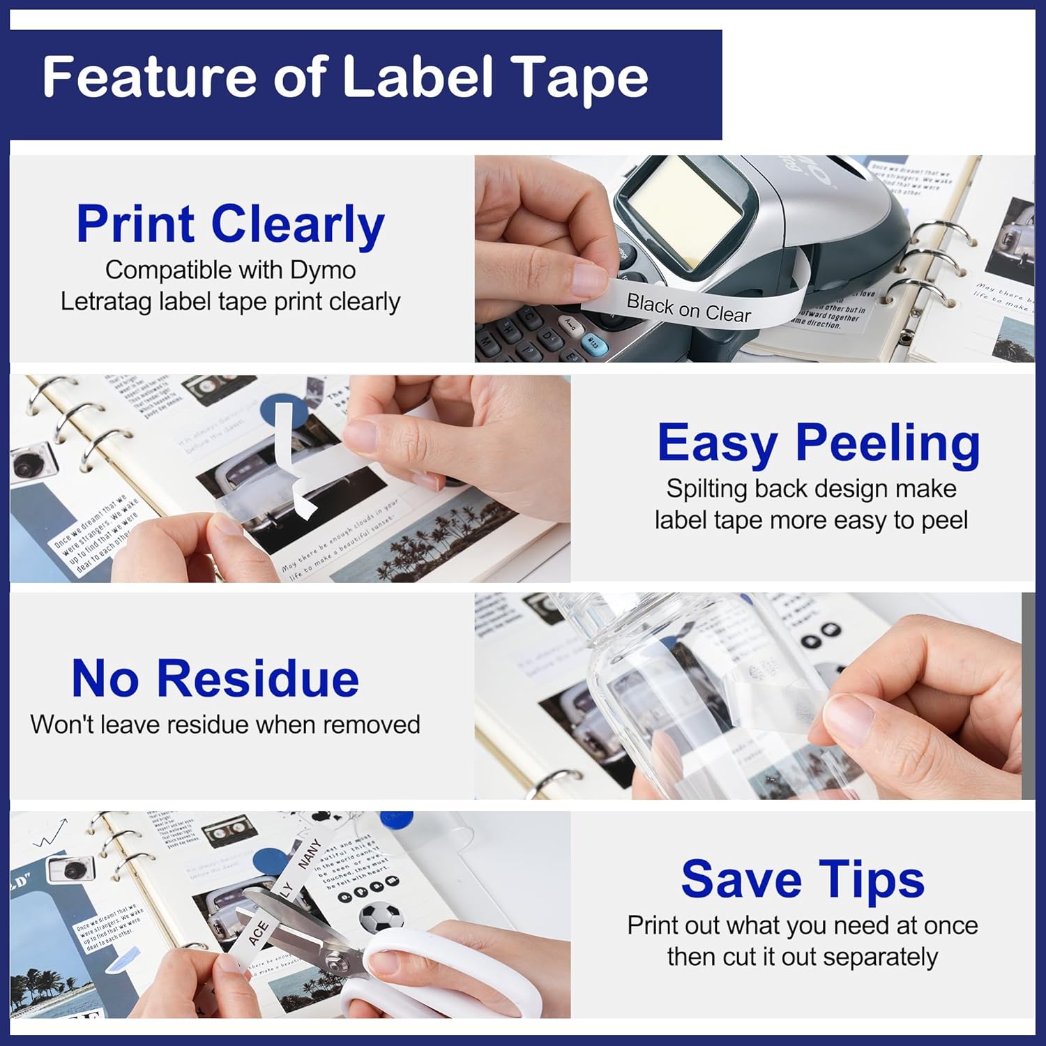 Label Maker Clear Tape Replacement for Dymo Label Maker Refills Clear 1/2'' x 13', Compatible with Dymo Letratag Refills Transparent Plastic Tape Work with LT-100T LT-100H QX50, 4-Pack - Image 5