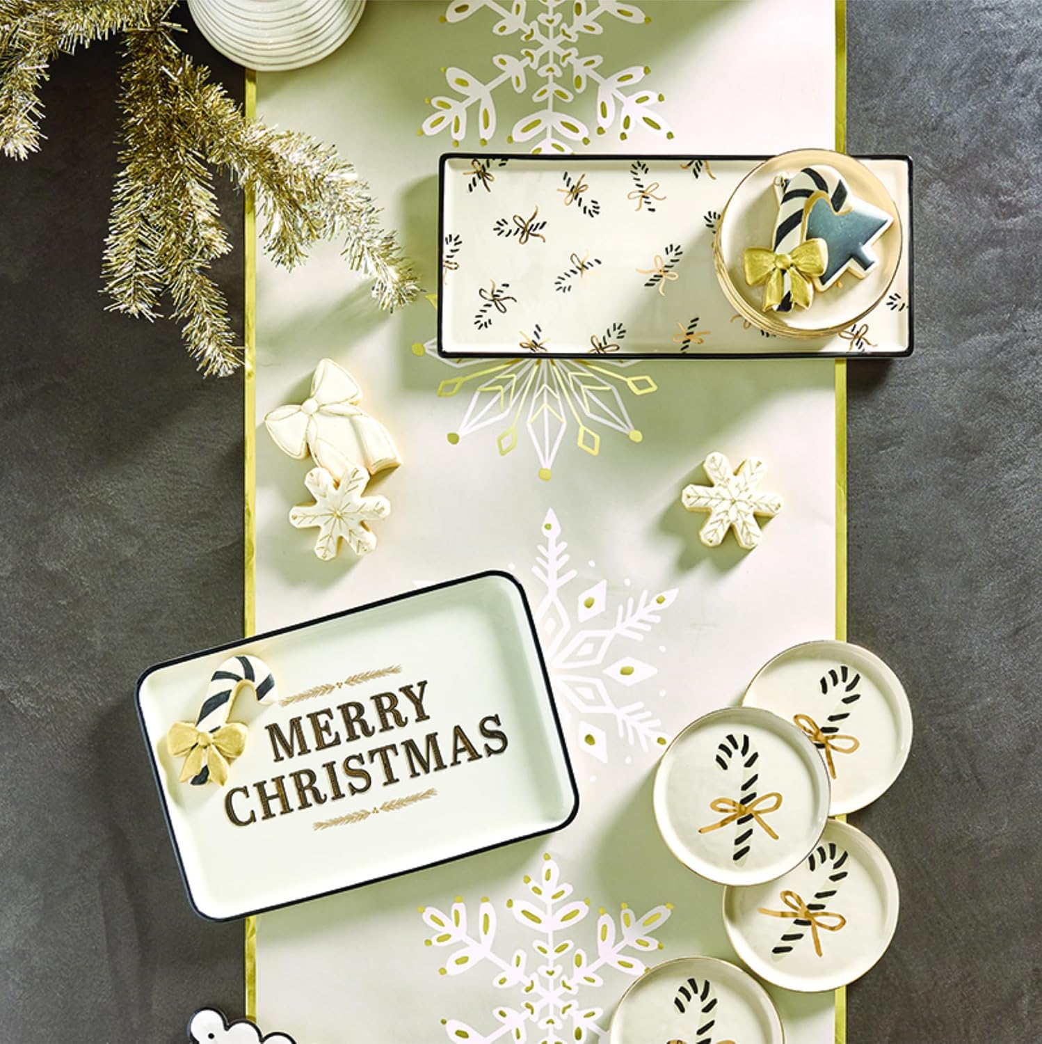Santa Barbara Design Studio Holiday Serving Platter - White Ceramic Christmas Tray, 14" x 6", Candy Canes