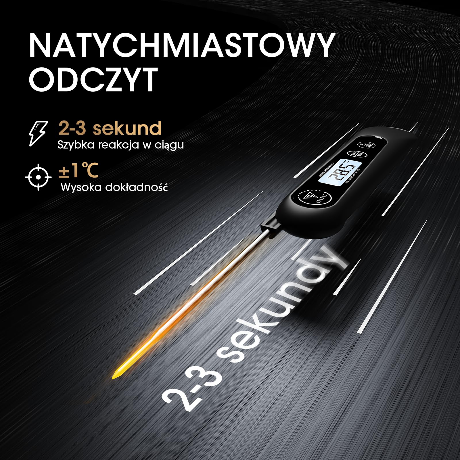 DOQAUS Cyfrowy termometr do mięsa, błyskawiczny termometr do żywności z podświetlanym ekranem LCD, składana długa sonda i automatyczne włączanie/wyłączanie, termometr do grilla, termometr do kuchni, g