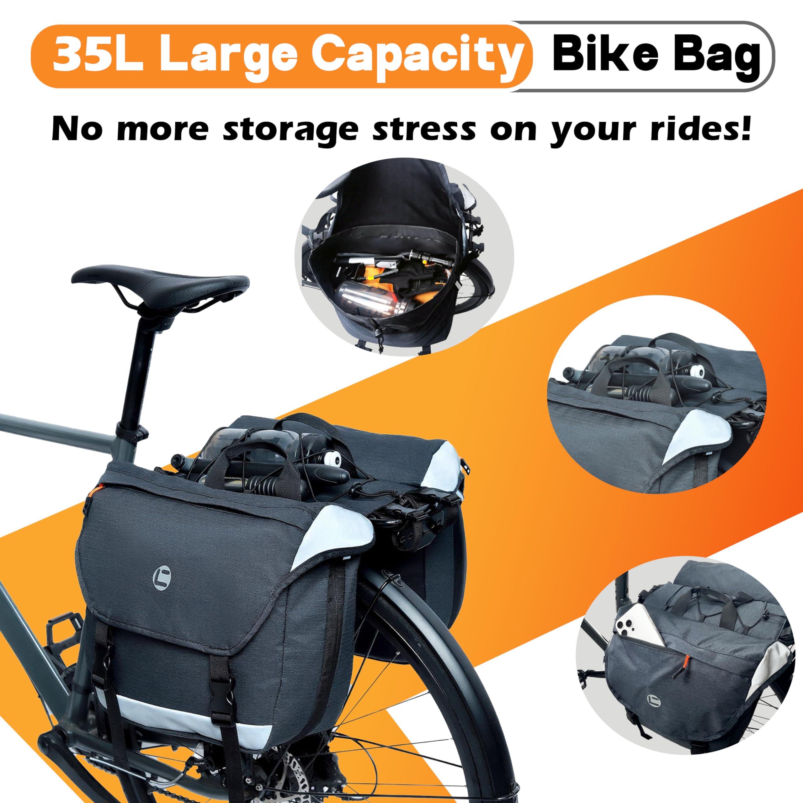 Expandable Bike Panniers - Waterproof Commuter Bags -5