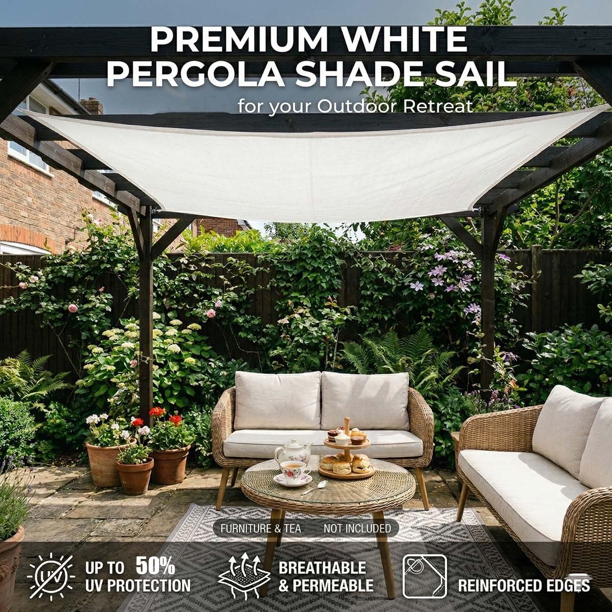 Filet solaire respirant 50 % blanc avec œillets pour serre et jardin (8 x 8 m) Idéal pour les plantes et la terrasse Protège des UV et léger