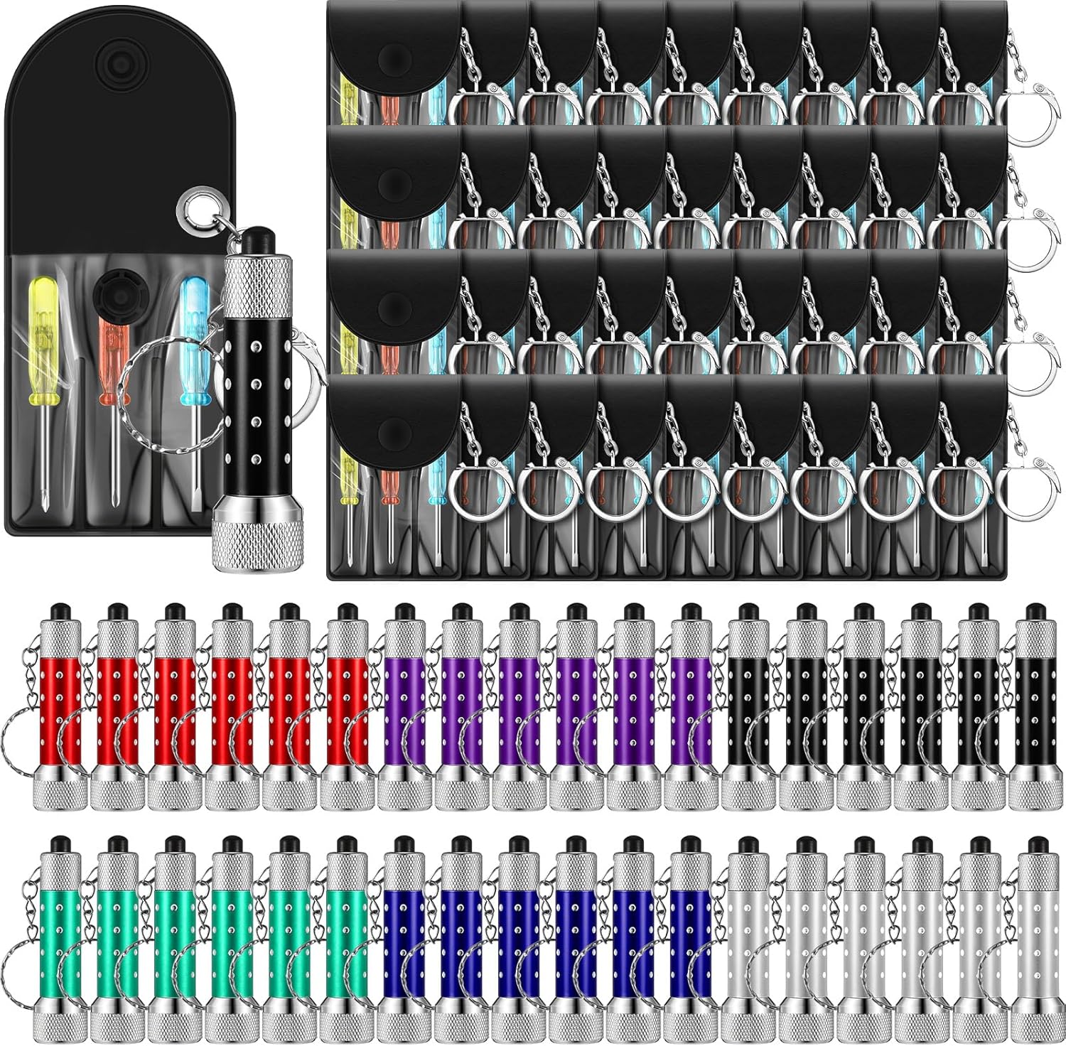 Jutom 72 Pcs Mini Screwdriver Keychain Set Flashlight Bulk LED Keychain Mini Hand Tool Gifts for Men Adult Father Day Birthday Party Favors (Multicolor)
