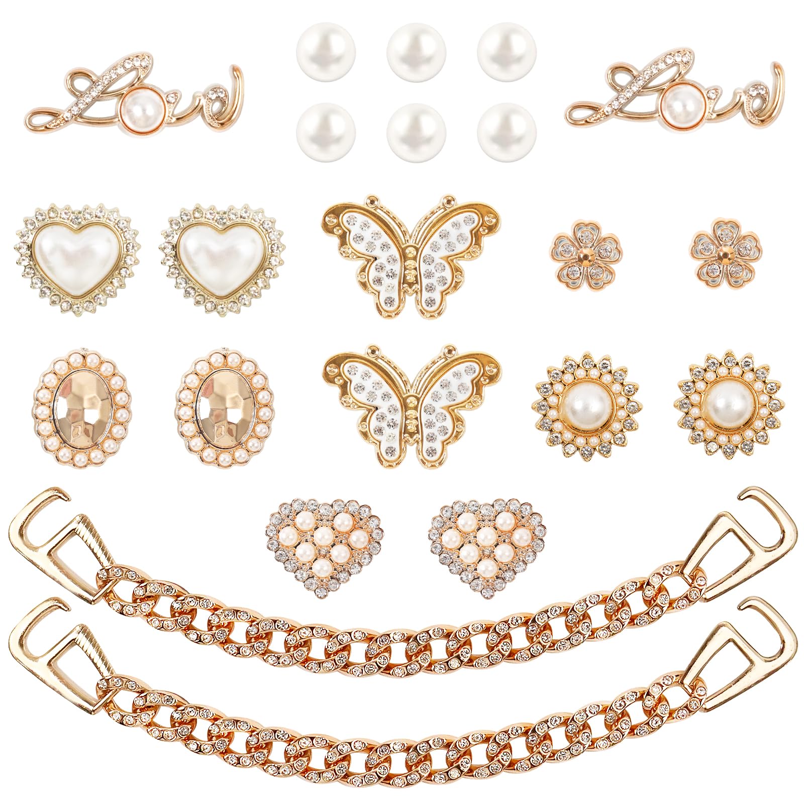 20 Pcs Bling Shoe Charms, Flower Pearl Shoe Charms, Sparkling Rhinestone Shoe Chains, DIY Clog Shoe Decoration Charms for Birthday Party Favors