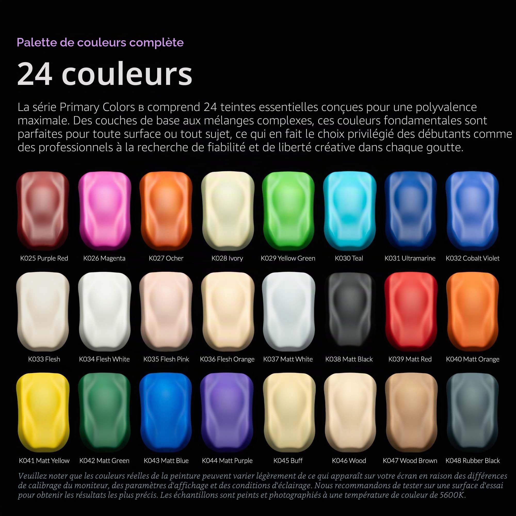 Gaahleri Kaleido Primary 24-Color Set B – Peinture acrylique airbrush, prête à l'emploi, brillant, avec diluant & nettoyant