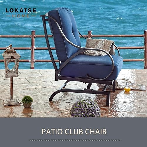 Miniatura 6 de LOKATSE HOME Muebles de hierro forjado para exteriores, silla de asiento de conversación de metal para patio, con cojines gruesos y suaves,