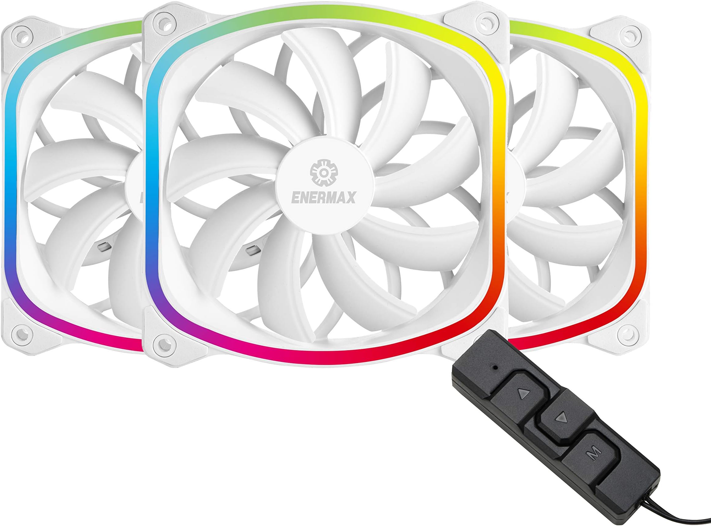 EnermaxUCSQARGB12P-W-BP3 Squa RGB PWM 120mm Case Fan, Addressable RGB Sync Via MotherboardControl Box, 3 Fan Pack- White; UCSQARGB12P-WP3, Squa RGB White