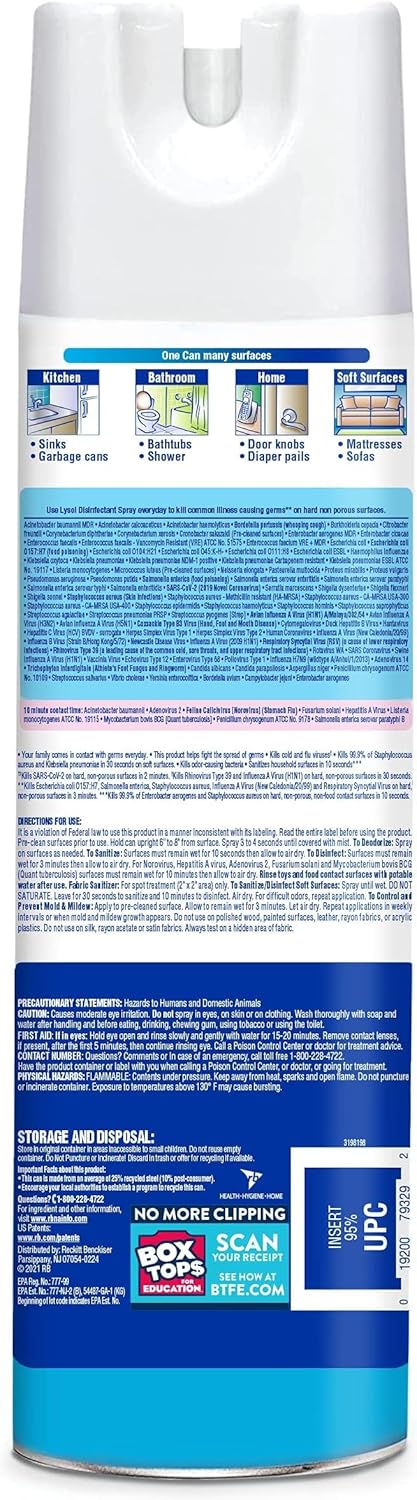 Lysol Disinfectant Spray, Sanitizing Spray, for Disinfecting and Deodorizing, Crisp Linen, 19 Fl. Oz (Pack of 4, 8 Count Total)