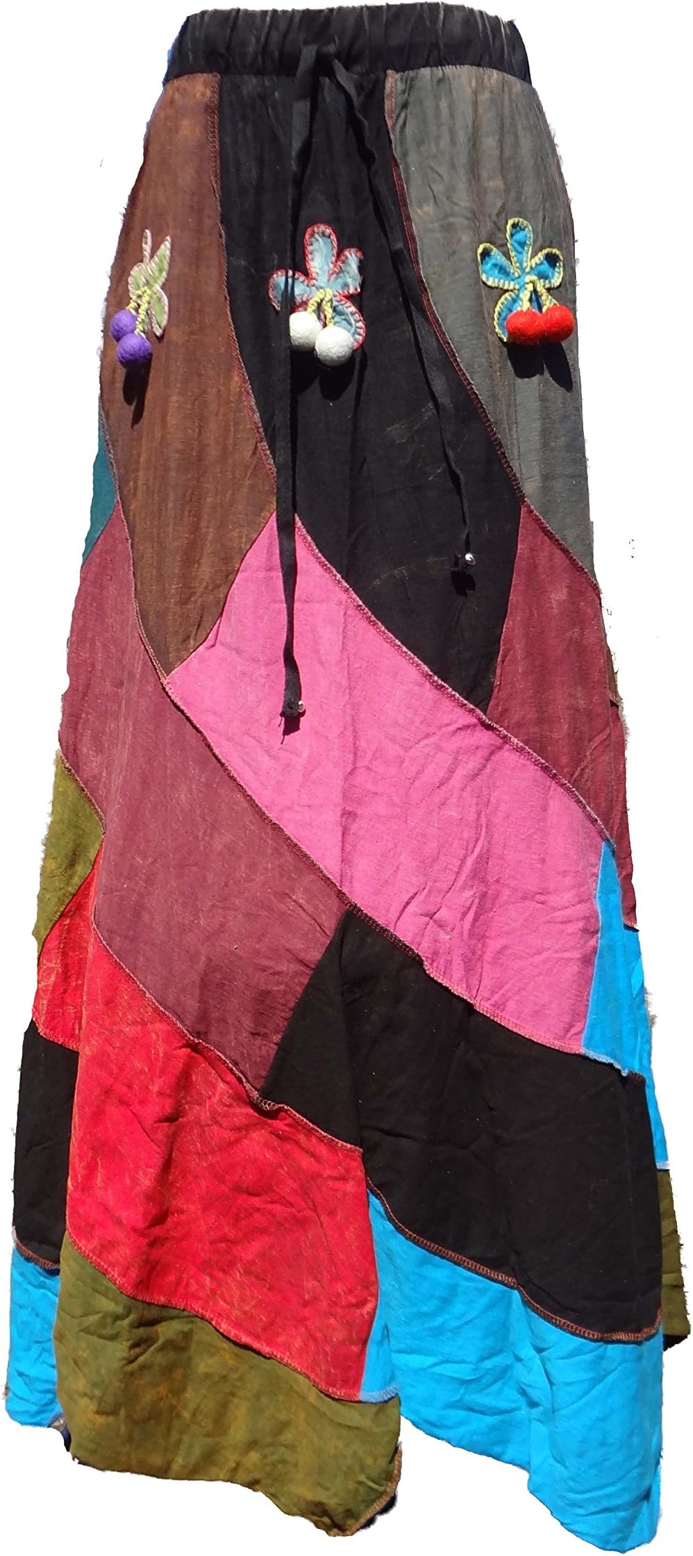 Bohemian Hippie Patchwork Skirt with Felt Applique Handmade in Nepal