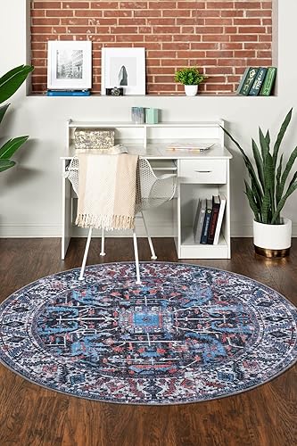 Unique Loom Mangata Collection - Alfombra de área - Mahtaab (redonda de 7 pies 3 pulgadas x 7 pies 3 pulgadas, negroazul)