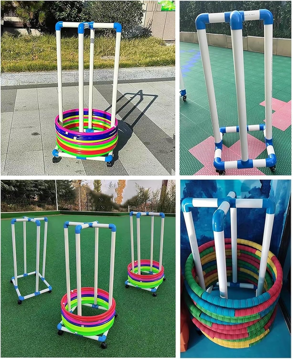 Exercise Hula Hoop Stand Indoor Outdoor, Portable PVC Fitness Hoop Cart, White Hula Hoops Holders for Backyard Kindergarten Park, Easily Move