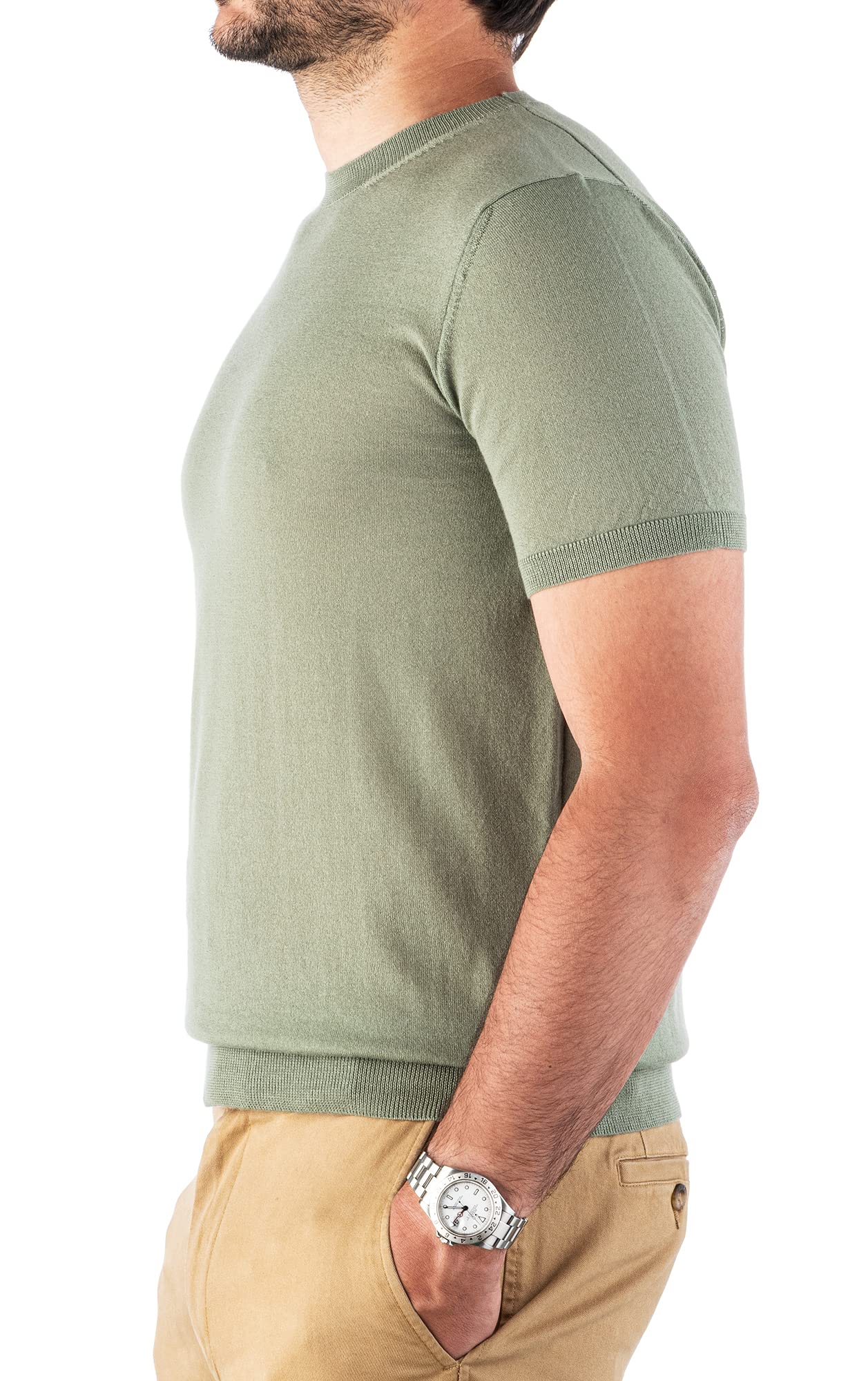 Camiseta para Hombre 100% Cachemira Ultra Ligera Suave Cuello Redondo de Manga Corta Artesanía Italiana