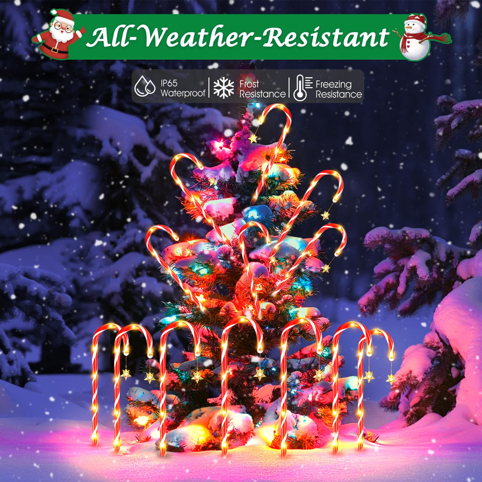 PUAIDA 24Pack Outside Christmas Decorations Solar Candy Cane Lights ...