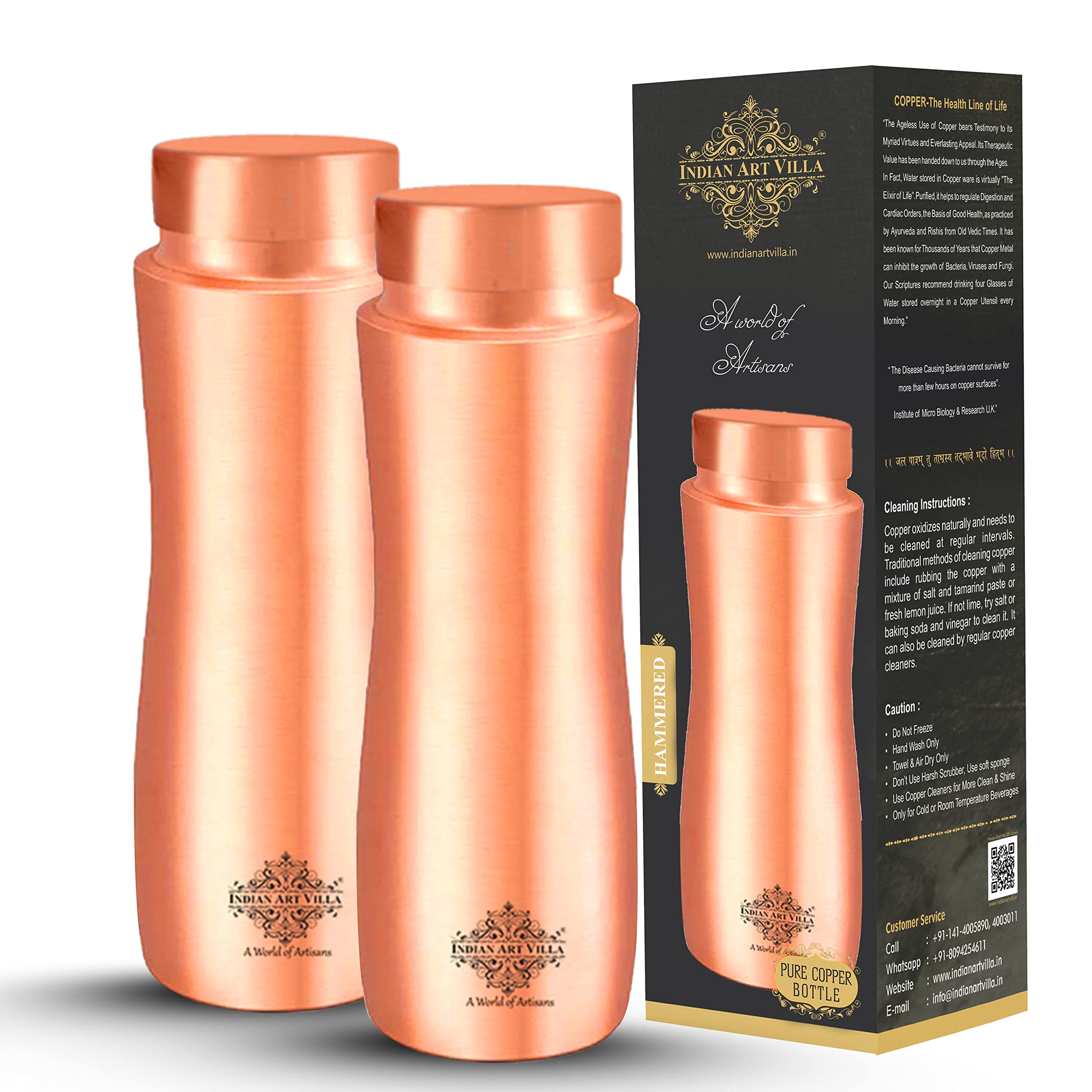Indian Art Villa Pure Copper Antique Dark Finish Champion Bottle Drinkware Ayurveda Yoga Volume- 25 Oz Set of