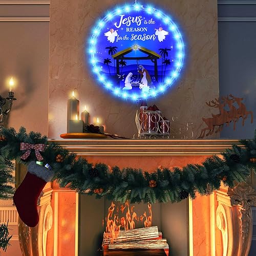 Miniatura 3 de Capoda Luces navideñas de 9.45 pulgadas para ventana, decoración de Navidad, decoración de ventana de Jesús, letrero religioso cristiano para