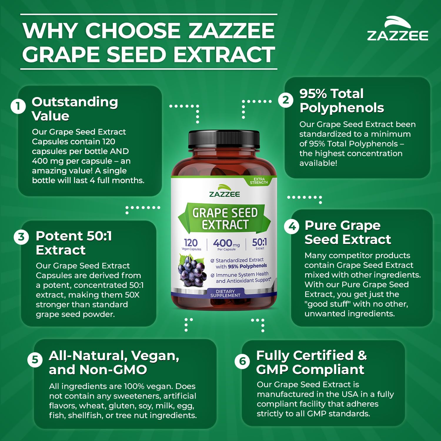 Grape Seed 教科書セット Amazon.com: Zazzee High Strength Grape Seed 50:1 Extract, 120
